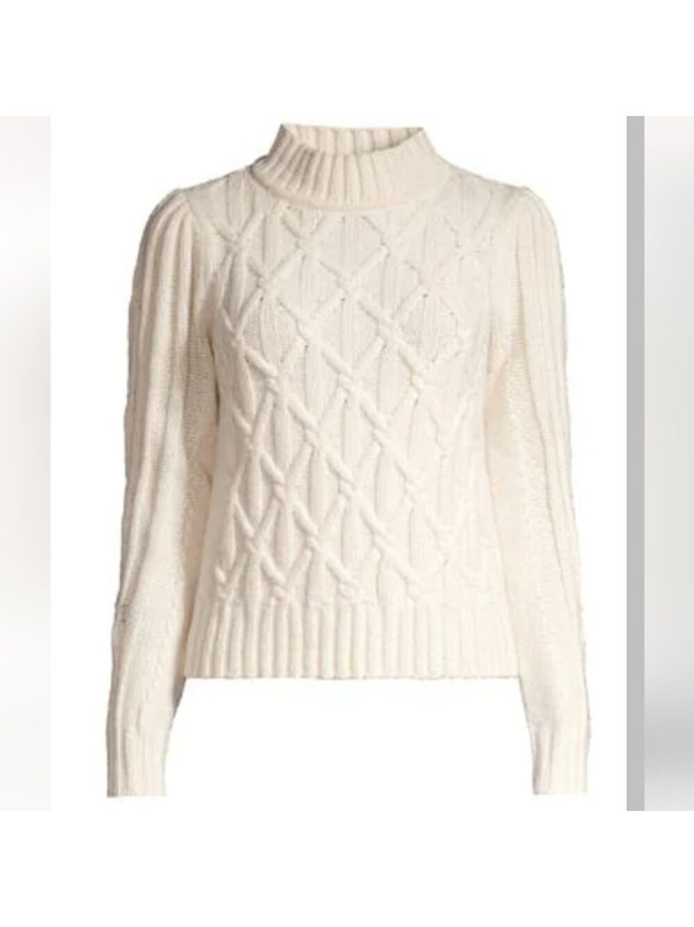 La Vie Rebecca Taylor Cable Knit Merino Turtleneck White